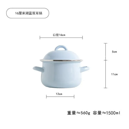 DecorBites™ Enamel Stock Pot with Lid, 1.5L Multi-Purpose Cooking Pot for Kitchen Soups and Porridge