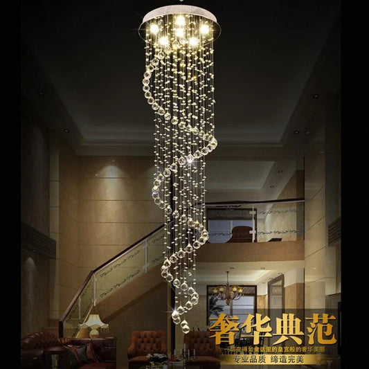 DecorBites™ Large Spiral Crystal Chandelier Lighting Fixture for Staircase