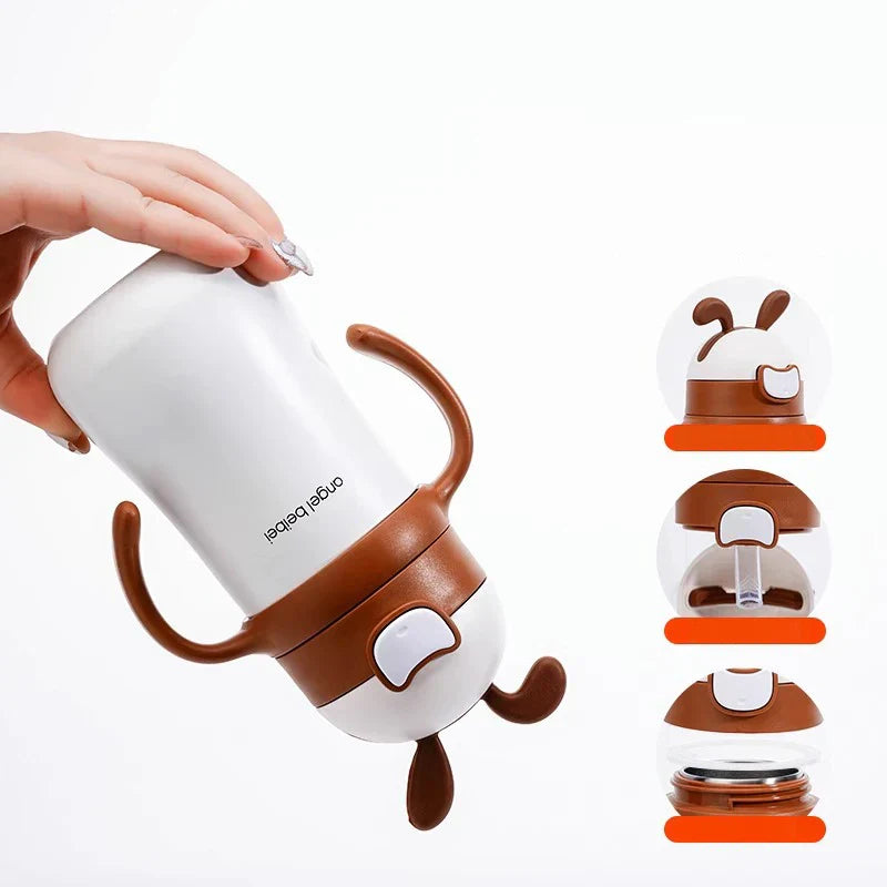DecorBites™ Kids Stainless Steel Thermos Cup with Straw, 320ML Cute Water Bottle