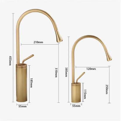 صنبور حوض حمام من نحاس عتيق من DecorBites™، خلاط حوض أسود ساخن وبارد، رافعة مياه للمطبخ