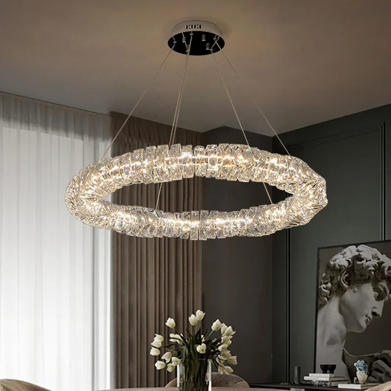 DecorBites™ Dimmable Crystal Chandelier Pendant Light for Modern Luxury Living Room.