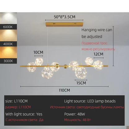 DecorBites™ LED Glass Bulb Pendant Light: Modern Round Design, Gold/Black, Gypsophila String