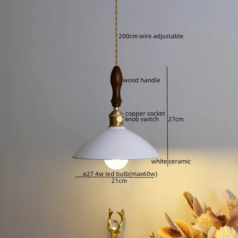 DecorBites™ Ceramic LED Pendant Lamp: Modern Wood Handle Hanging Light Fixtures