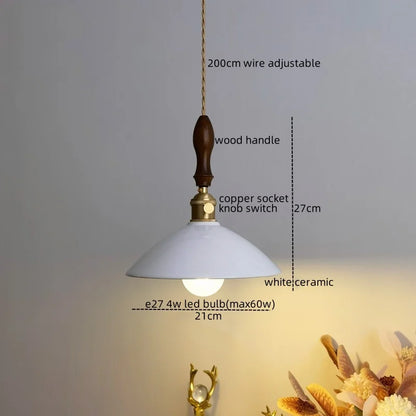 DecorBites™ Ceramic LED Pendant Lamp: Modern Wood Handle Hanging Light Fixtures