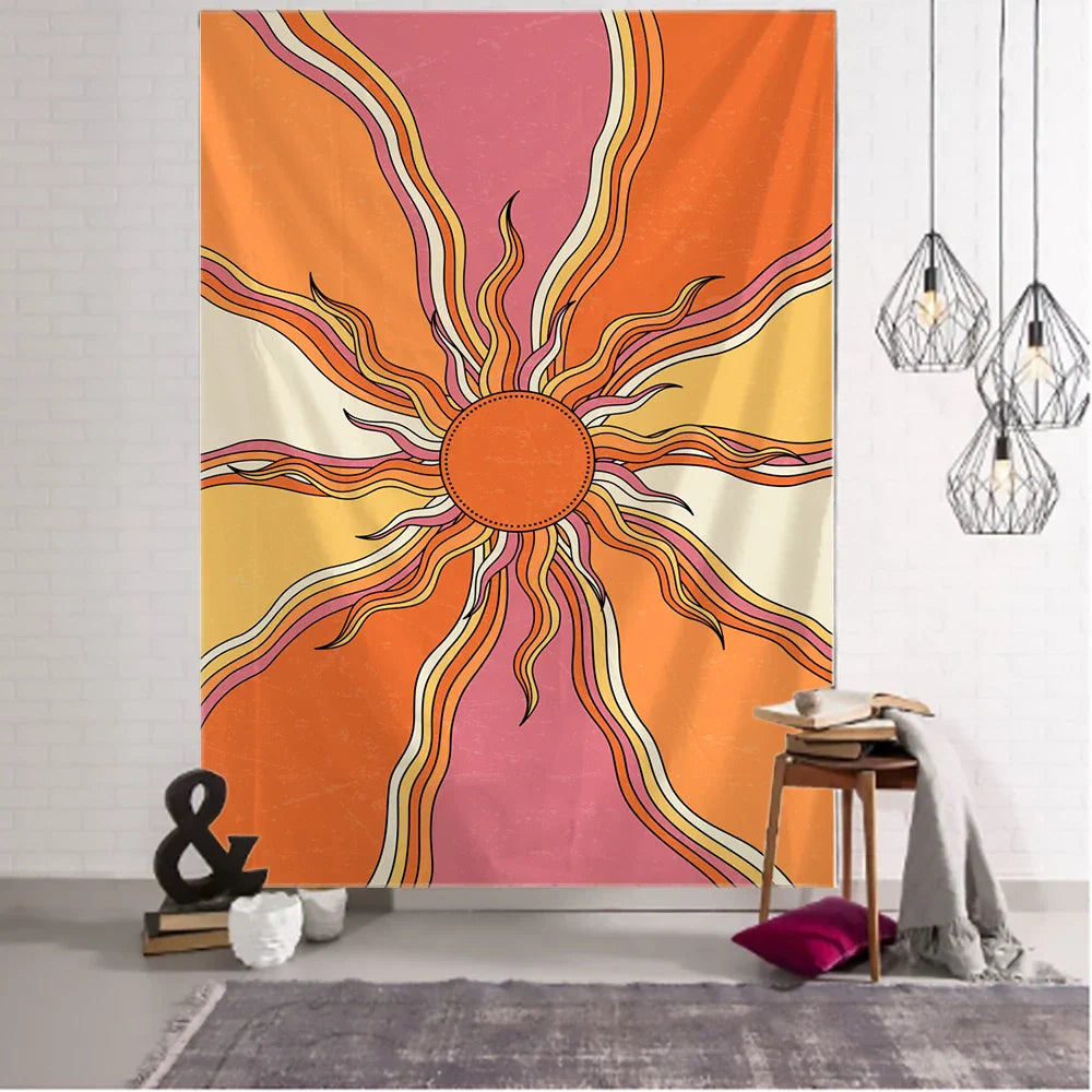 Colorful Sun Hippie Tapestry Wall Hanging by Decobites - Boho Chic Home Decor