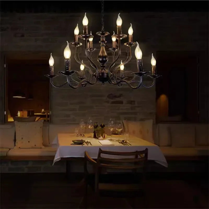Decorbites™ Candelabro de Vela Francés de Hierro Negro Industrial Vintage de Estilo Granja Iluminación