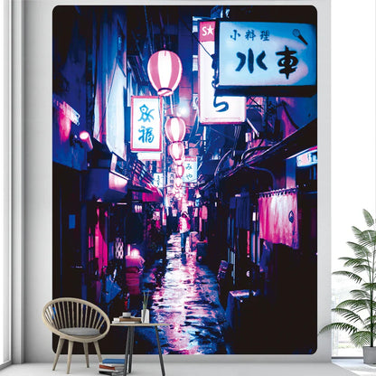 Decobites Tokyo Nightlife Tapestry: Japanese Wall Hanging Bohemian Decorative Sheet