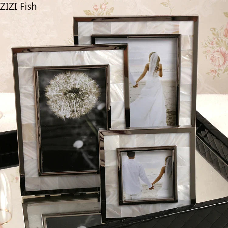 Decorbites™ Marco de Fotos Golden Shell para Retrato Familiar en Decoración de Mesa de Noche