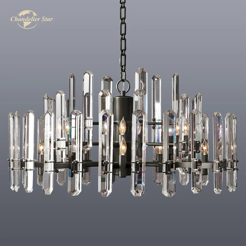 DecorBites™ Brass Chrome Black Metal LED Crystal Chandeliers Pendant Lamps for Bedroom & Living Room