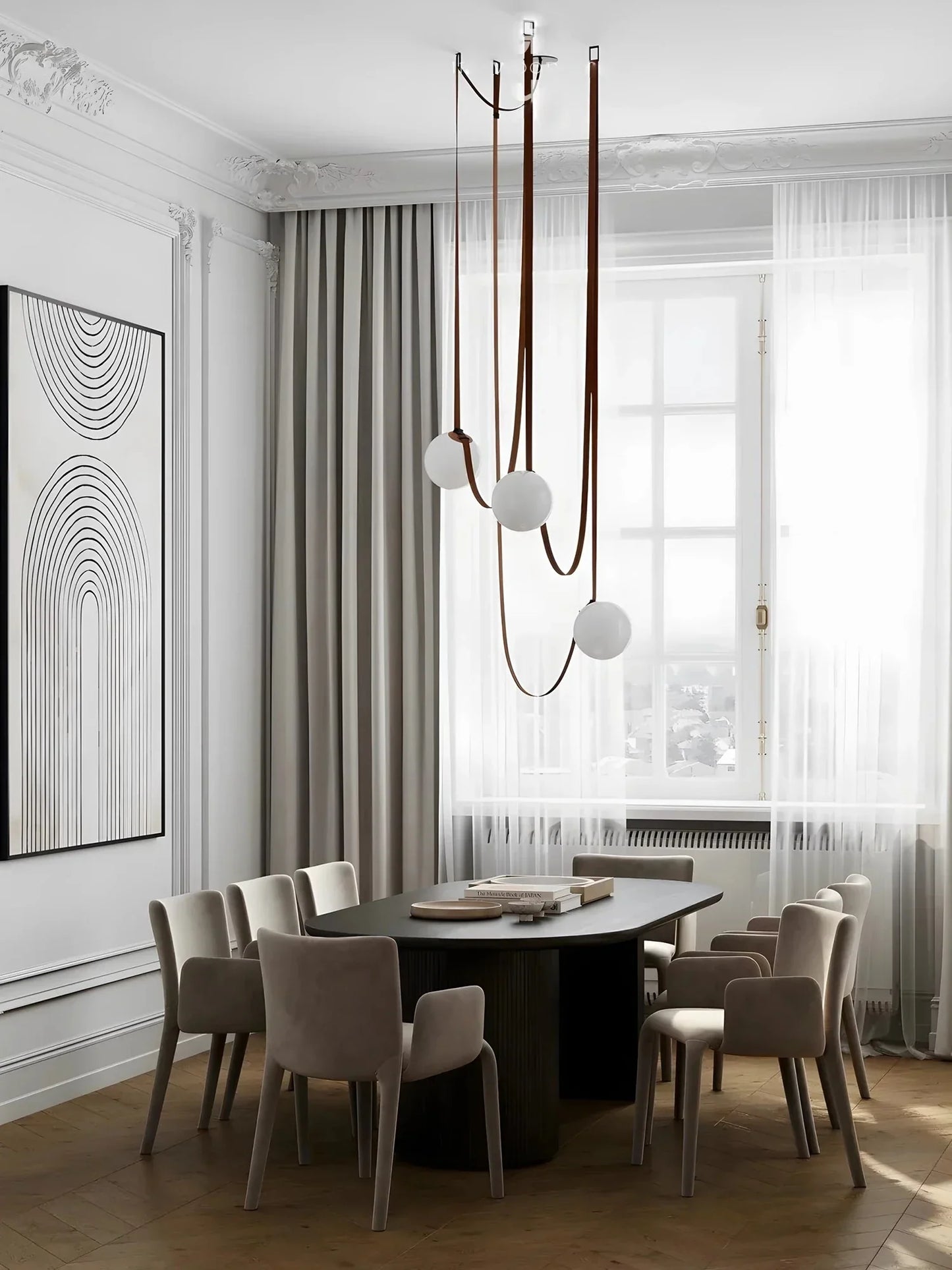 DecorBites™ Leather Glass Ball Pendant Light for Living Room, Adjustable Belt DIY Fixture