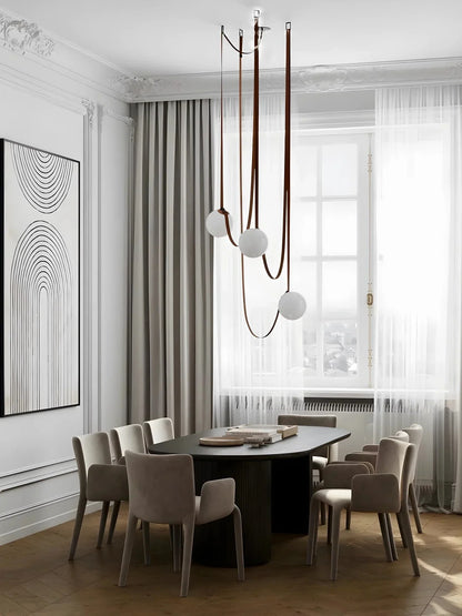 DecorBites™ Leather Glass Ball Pendant Light for Living Room, Adjustable Belt DIY Fixture