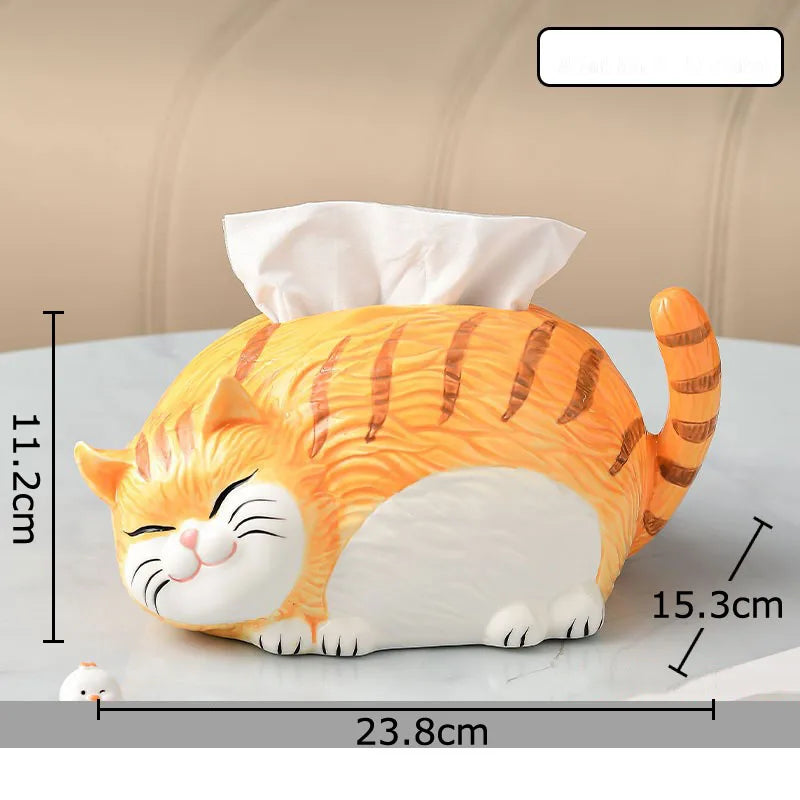 DecorBites™ Cartoon Ginger Cat Ceramic Tissue Box - Creative Desk Decoration & Paper Towel Case