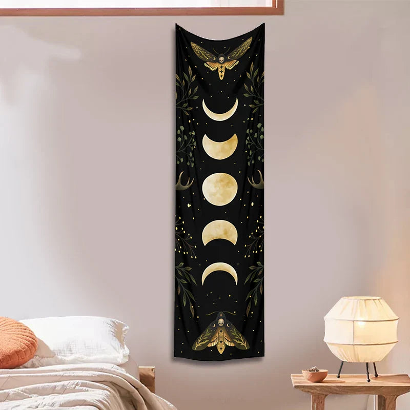 Moon Phase & Moth Tapestry Wall Hanging for Bohemian Home Decor by Decobites