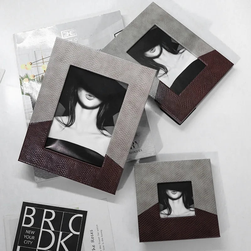 DecorBites™ Leather Splice Desktop Photo Frame - Home Decor & Display Accessory