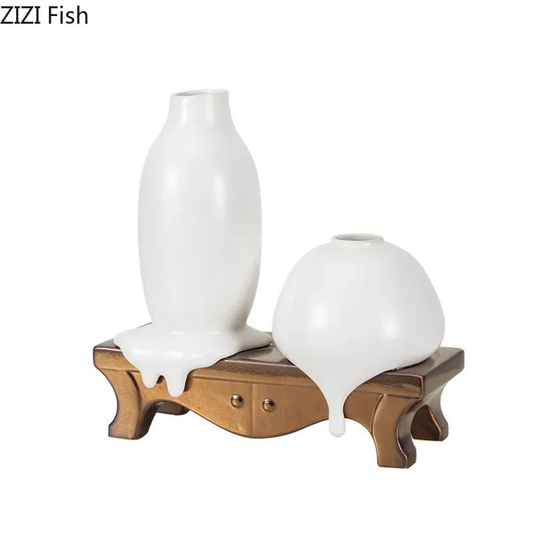 DecorBites™ Ceramic Liquid Vase White Room Decor Desk Flower Arrangement Aesthetic
