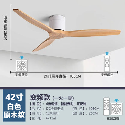 مروحة سقف فاخرة مصقولة من DecorBites™ مقاس 52 بوصة بمحرك تيار مستمر، 3 شفرات خشبية، جهاز تحكم عن بعد