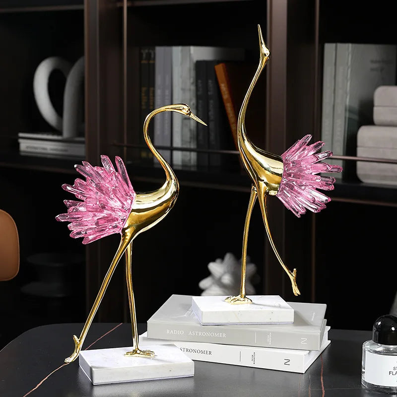 DecorBites™ Escultura artesanal de metal con forma de pájaro de cristal, figuras decorativas