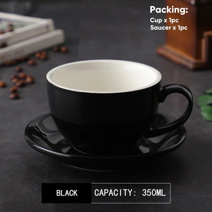 طقم أكواب قهوة لاتيه سيراميك وصحن من ديكوربايتس™ سعة 350 مل - طقم من قطعتين