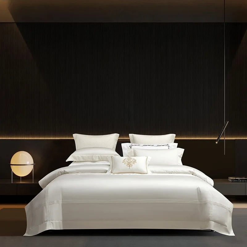 طقم مفروشات فندقية فاخرة من القطن المصري DecorBites™ 1000TC: غطاء لحاف، طقم ملاءات، أكياس وسائد