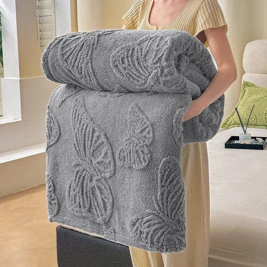 Decobites Chiffon Butterfly Jacquard Throw Blanket, Soft & Cozy Shawl for Couch/Bed