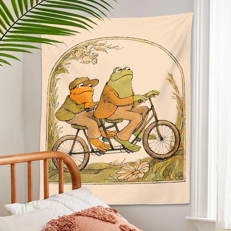 Decobites Psychedelic Frog Tapestry Goblincore Toad Bicycle Wall Hanging Hippie Room Decor