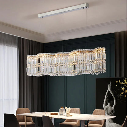 Modern Linear Crystal Pendant Light In Brushed Stainless