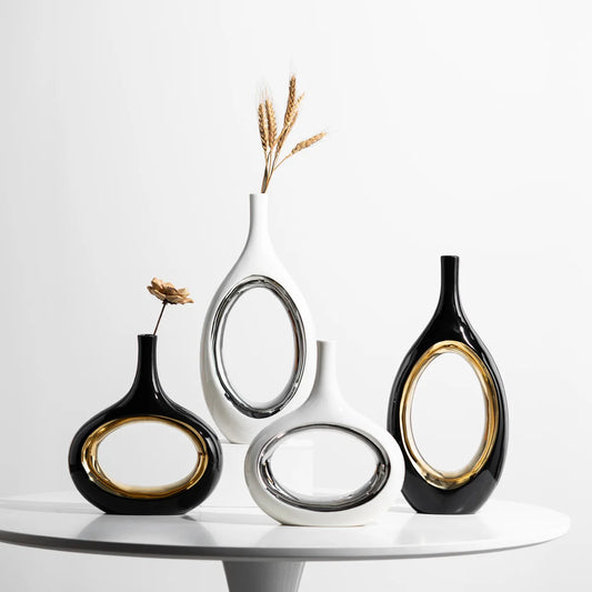 DecorBites™ Golden Flower Vase for Home Decoration and Flower Arrangement