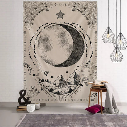 Moon Tarot Tapestry Wall Hanging for Psychedelic Witchcraft Vibe - Decobites Mandala Art Tapestry