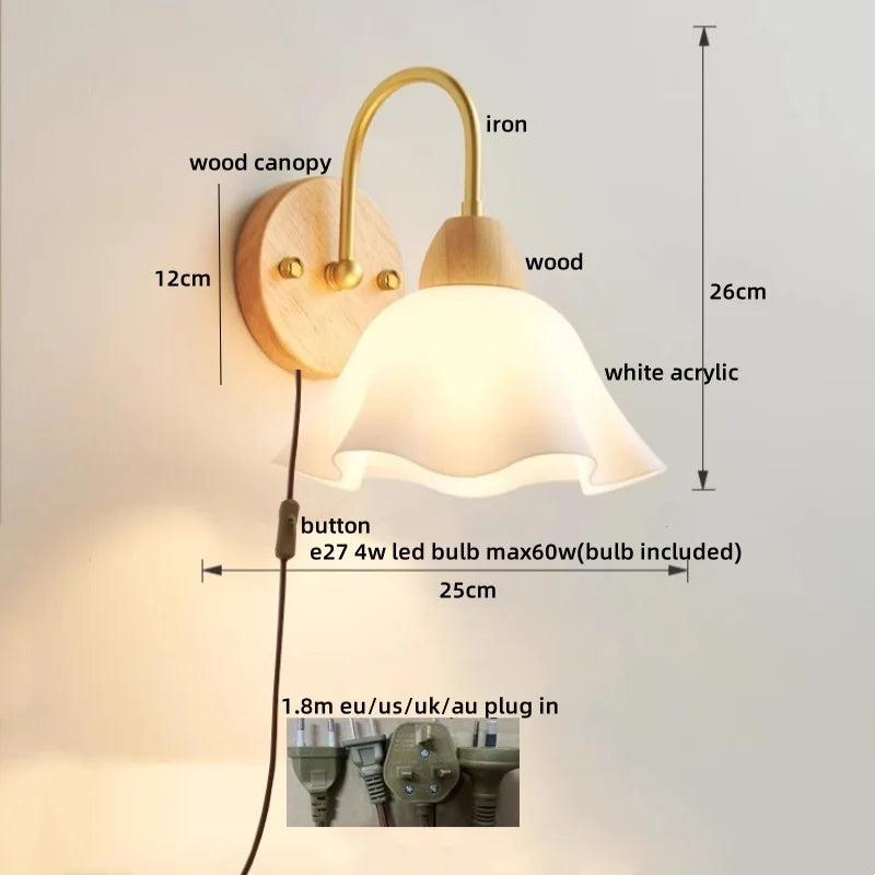 Luces de pared LED de vidrio y madera Decorbites™ Decoración para dormitorio, sala de estar, café, espejo, lámpara de mesita de noche