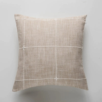 DecorBites™ Brown Grey Stripe Embroidery Cushion Cover Set, Cotton Linen, 45x45cm 60x60cm Home Decor