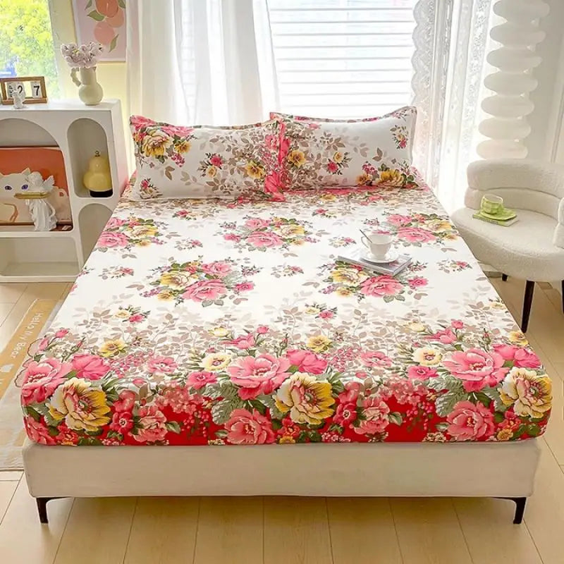 Decobites Floral Printed Fitted Bed Sheets for Single/Queen/King Mattress