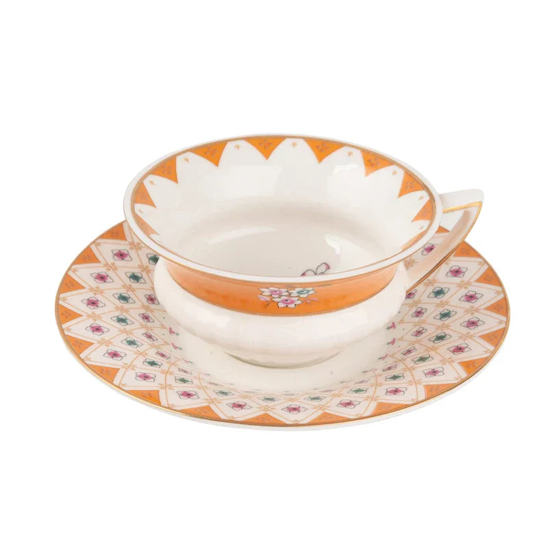 Juego de tazas y platillos de café DecorBites™ de porcelana fina con diseño floral, elegantes elementos esenciales para la hora del té campestre