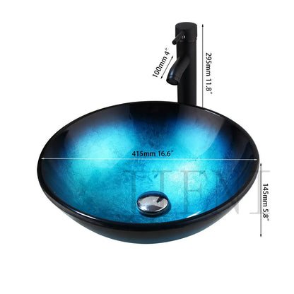 DecorBites™ Bule Glass Sink Set with Matte Black Mixer Faucet Tap and Pop Drain