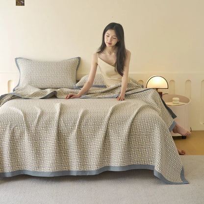 بطانية منشفة قطنية ثلاثية الطبقات مع وسادة من DecorBites™ - لحاف صيفي رائع