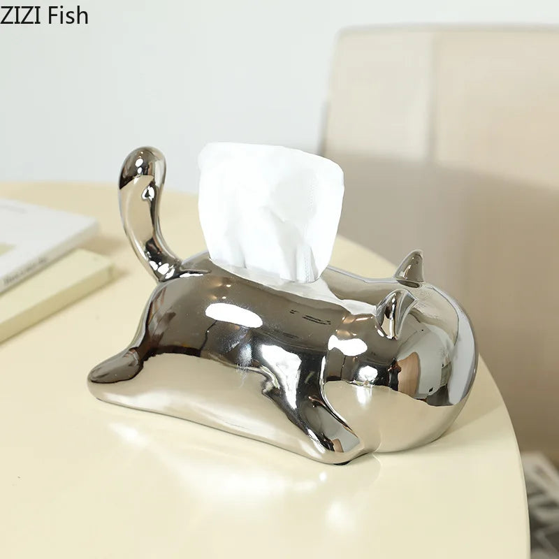 DecorBites™ Cat Ceramic Tissue Box Modern Home Decor