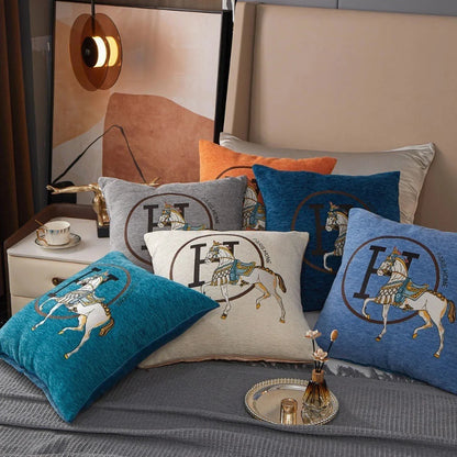 DecorBites™ Horse Embroidered Jacquard Chenille Pillow Cover 45*45cm Home Decor Office Sofa
