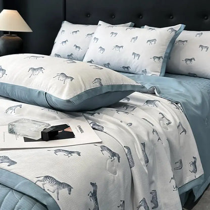 طقم لحاف صيفي من الحرير البارد من DecorBites™ مع ملاءات وأغطية وسائد
