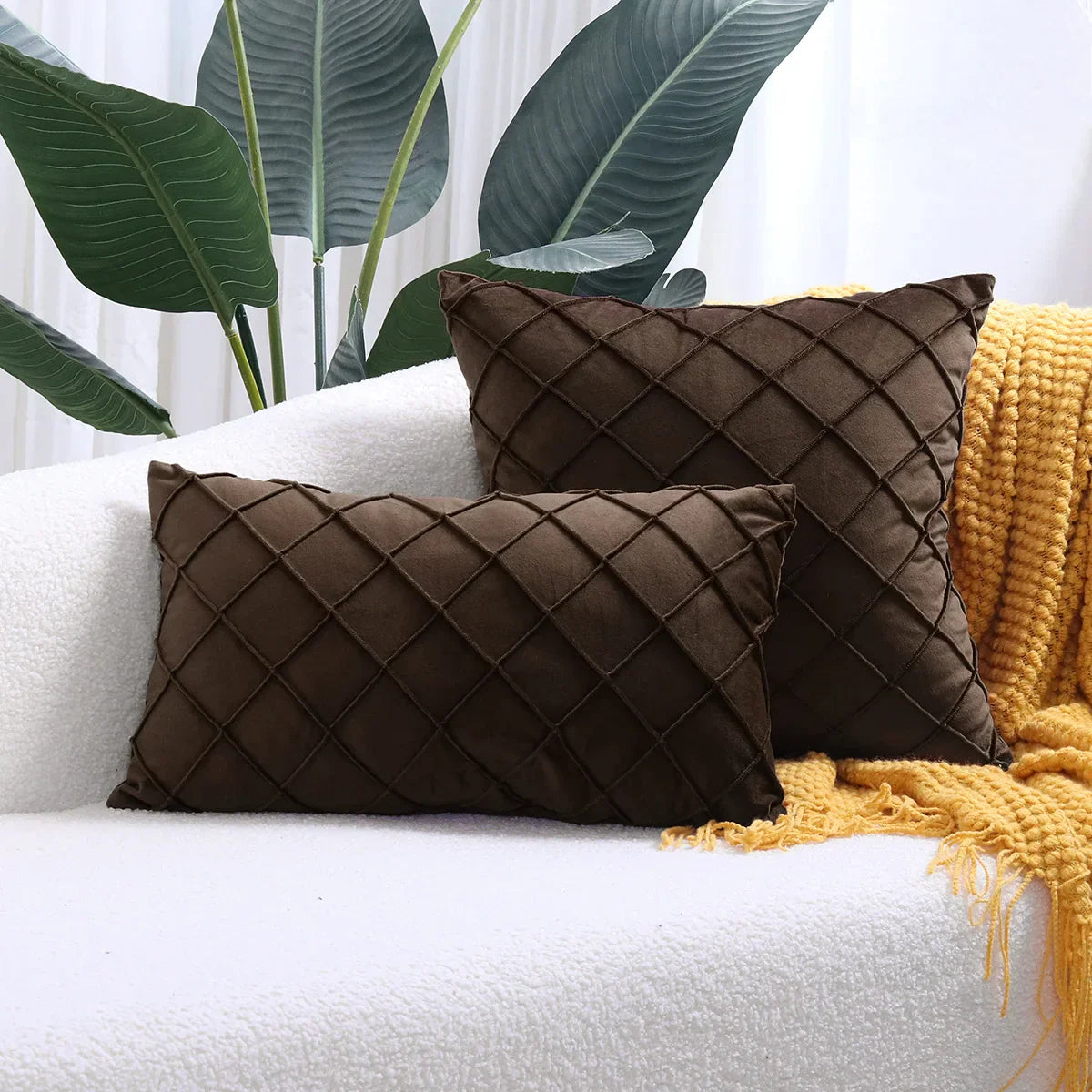 DecorBites™ Embroidered Lattice Cushion Cover Pleat - 45X45CM