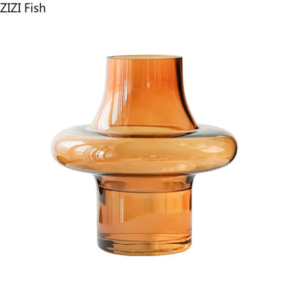 DecorBites™ Amber Glass Vase Hydroponics Flower Pots Room Decor Arrangement Floral Vases