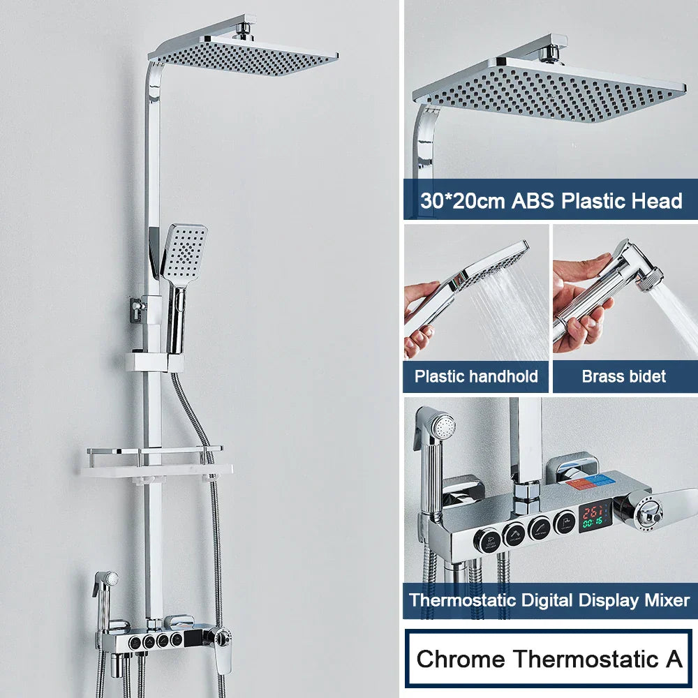 DecorBites™ Black 4-Way Digital Shower System with Rainfall Head and Bidet