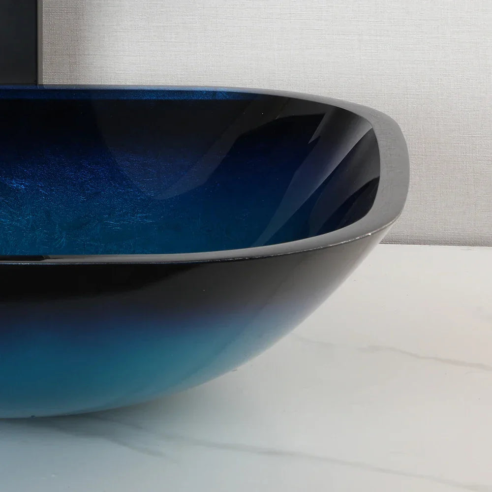 DecorBites™ Gradient Blue Glass Basin Faucet Set with Waterfall Mixer Taps