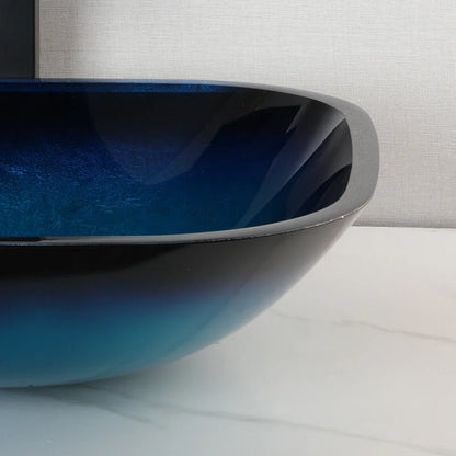 DecorBites™ Gradient Blue Glass Basin Faucet Set with Waterfall Mixer Taps