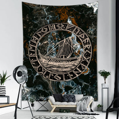 Decobites Viking Symbols Tapestry Wall Hanging for Psychedelic Home Decor