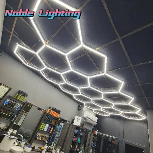 DecorBites™ Hexagon LED Ceiling Light for Barbershop and Garage Hair Salon