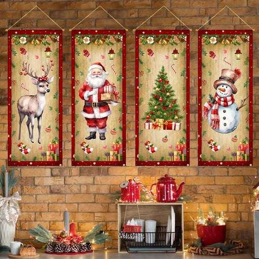 Christmas Hanging Flag Oranment Vintage Christmas House Pull Flags Hanging Decor 2024 for Home Party Fireplace Decorations 2025