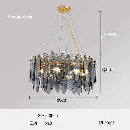 Gold Glass Pendant Chandelier 2-Tier 100cm