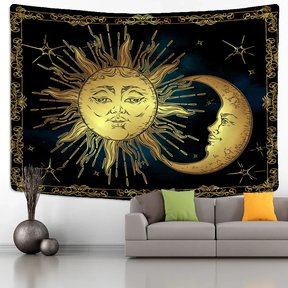 Decobites Sun Moon Tarot Tapestry: Mystical Abstract Art for Home Decor