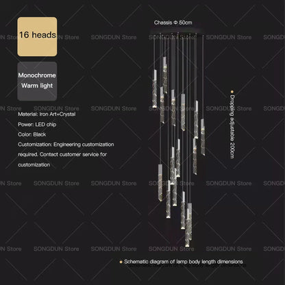 DecorBites™ Crystal Loft Chandelier for Duplex Living Room & Stairwell, Long Hanging Lighting