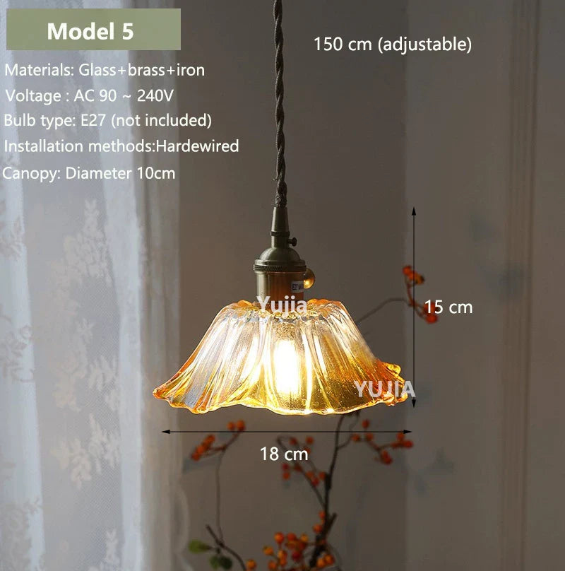 Vintage Amber Glass Pendant Light With Brass Detail