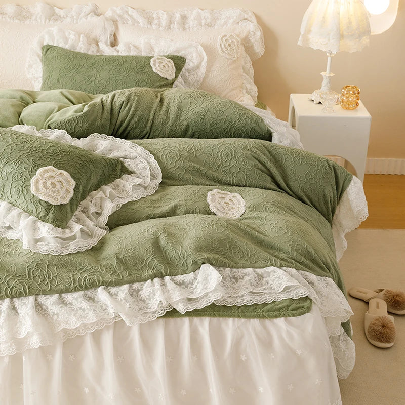 Velvet Lace Ruffles Bedding Set